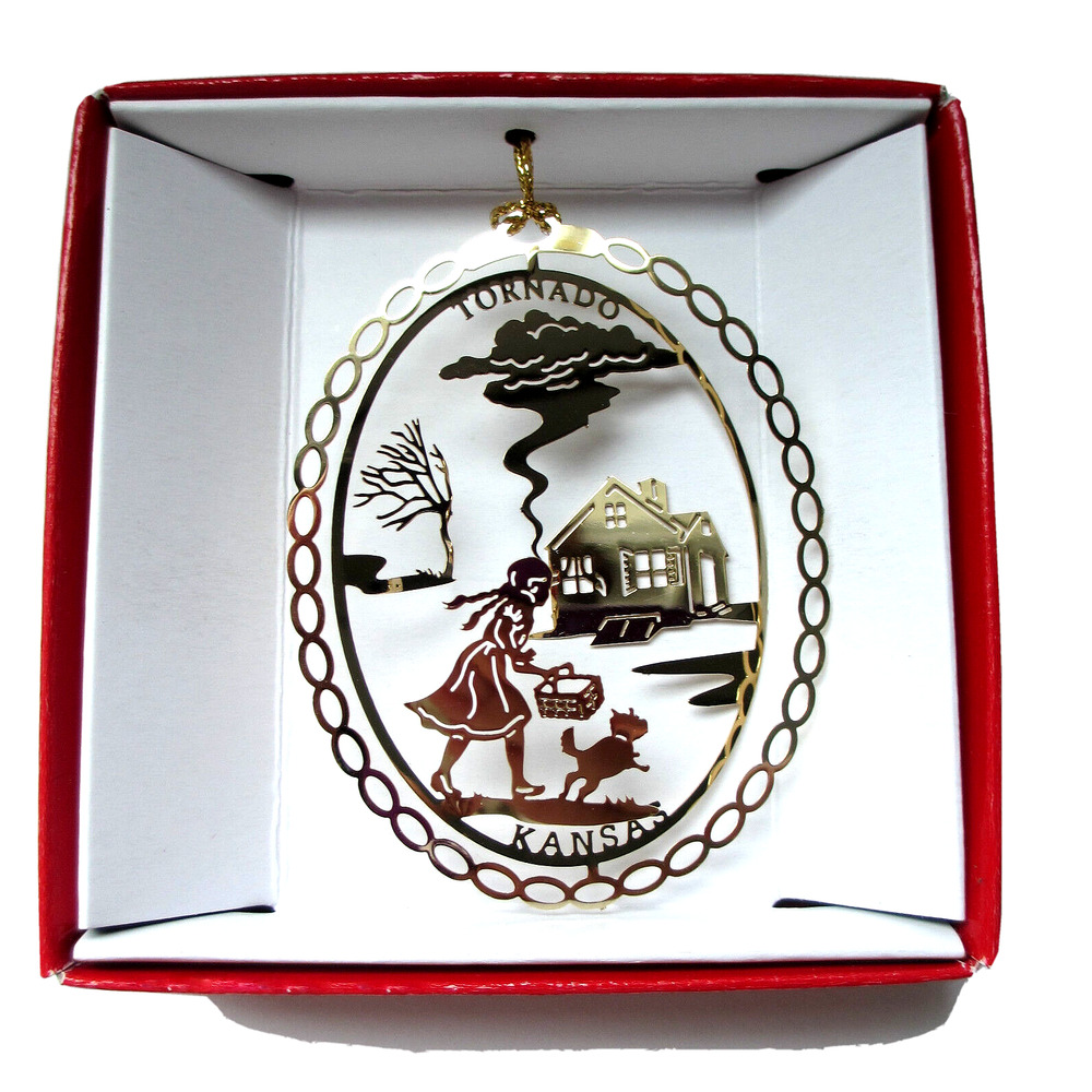 Wizard of Oz Brass Ornament Tornado Kansas Farm House Movie Scene Dorothy Toto
